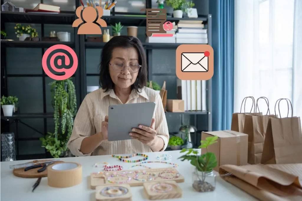 Woman checking emails on tablet